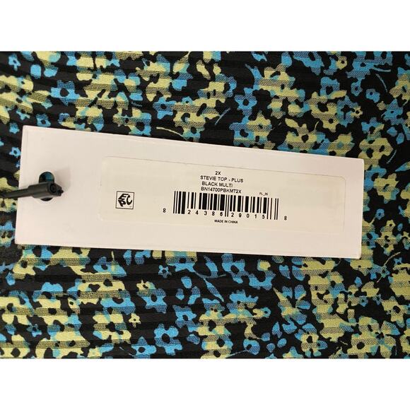 NWT Steve Madden Stevie Top 2X Blue Green Floral Blouse Crinkle Sheer Fairycore - Picture 9 of 16